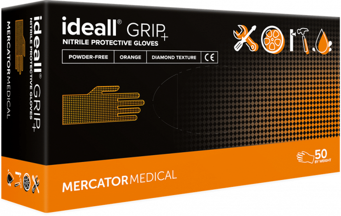 Ideall Grip Orange 7mm Thick Nitrile Gloves Size L - Box 50 - Image 2